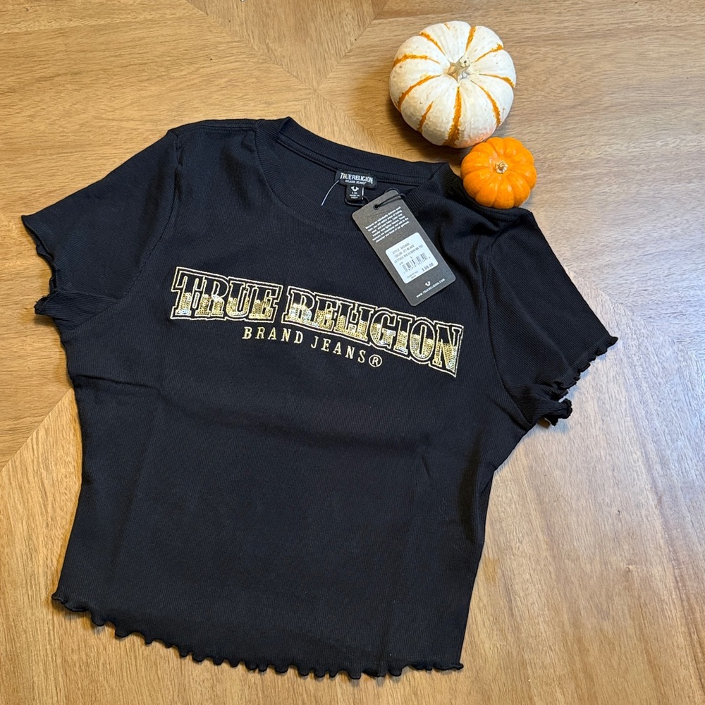 True Religion Black Tee with Gold Accents